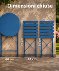 Set Tavolo e 2 Sedie Richiudibili in Ferro da Giardino – Tavolo Rotondo ø 60cm e 2 Sedie Salvaspazio – Portata 150kg/100kg