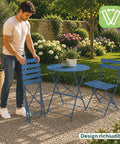Set Tavolo e 2 Sedie Richiudibili in Ferro da Giardino – Tavolo Rotondo ø 60cm e 2 Sedie Salvaspazio – Portata 150kg/100kg