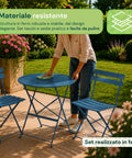 Set Tavolo e 2 Sedie Richiudibili in Ferro da Giardino – Tavolo Rotondo ø 60cm e 2 Sedie Salvaspazio – Portata 150kg/100kg