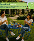 Set Tavolo e 2 Sedie Richiudibili in Ferro da Giardino – Tavolo Rotondo ø 60cm e 2 Sedie Salvaspazio – Portata 150kg/100kg