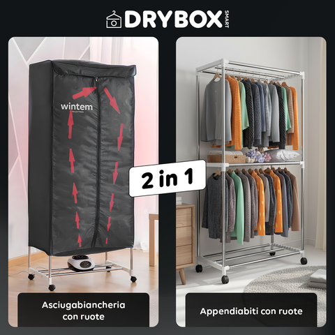 Asciugabiancheria ad Aria Rettangolare con Timer e Telo di Copertura 1000W