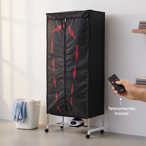 Asciugabiancheria ad Aria Rettangolare con Timer e Telo di Copertura 1000W