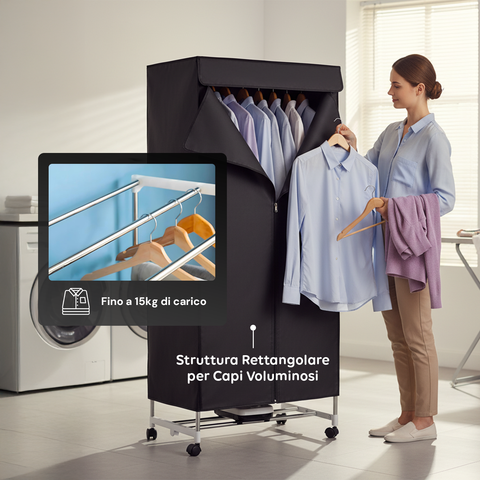 Asciugabiancheria ad Aria Rettangolare con Timer e Telo di Copertura 1000W