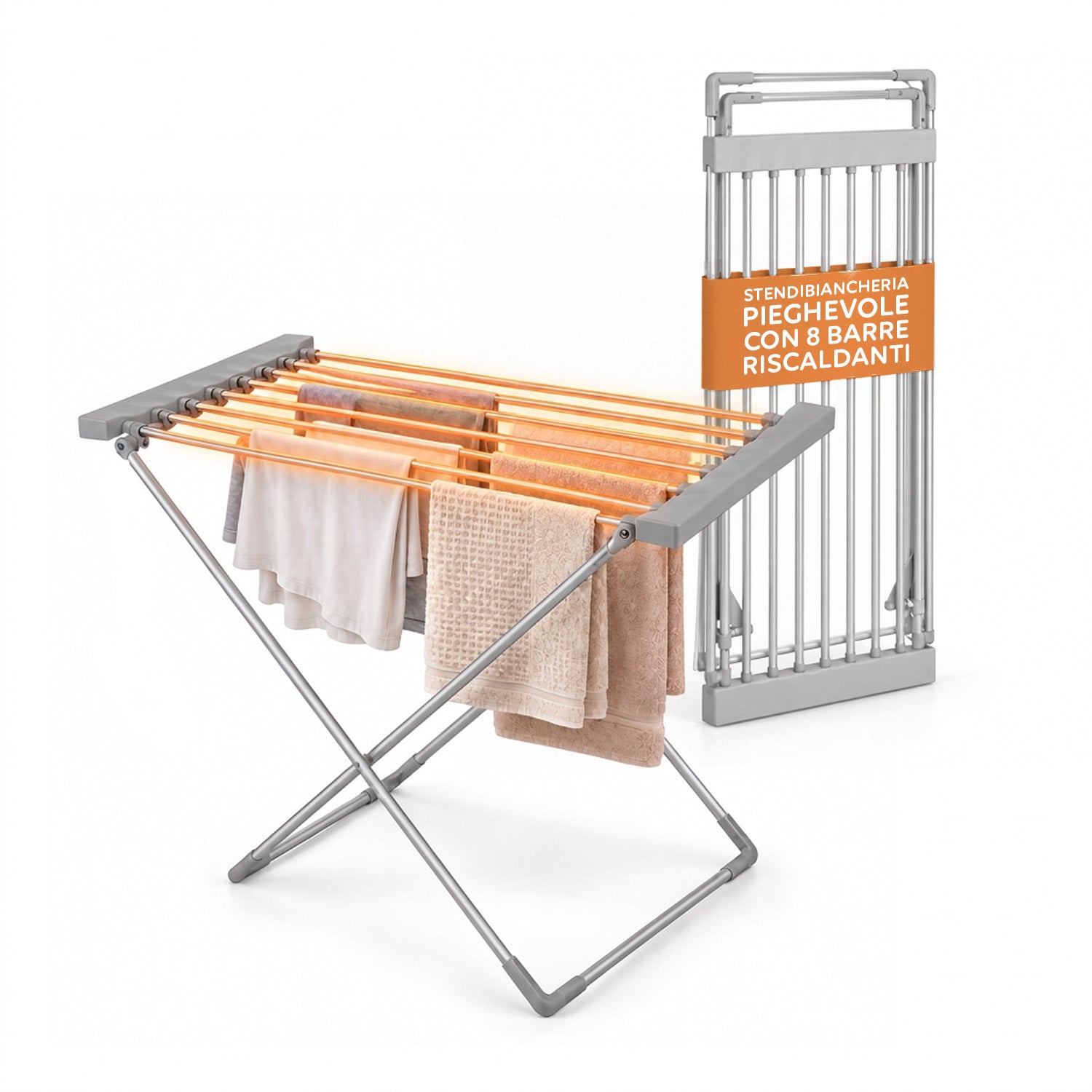 Stendibiancheria Riscaldato in Alluminio – 8 Barre e Design Pieghevole