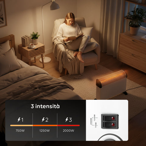 Termoconvettore elettrico Da Pavimento 2000w 57 x 20 x 40 cm Bianco