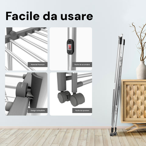 Stendibiancheria Salvaspazio 3 Ripiani Acciaio Trattato 30 Metri Lineari Con Ruote E Supporti Grucce Per Interni Ed Esterni 85165596 - Foto 6