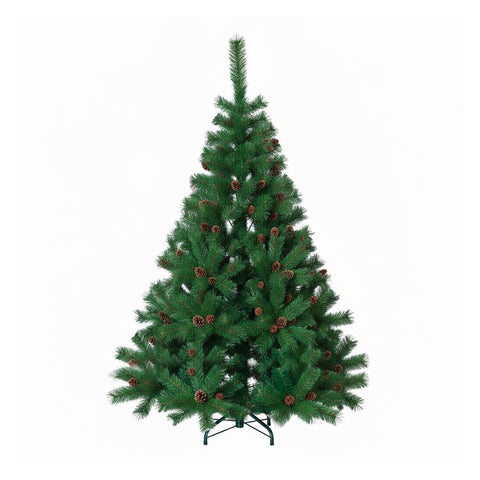 Albero di Natale Verde Realistico con Pigne e Base in Metallo – 150/180/210 cm