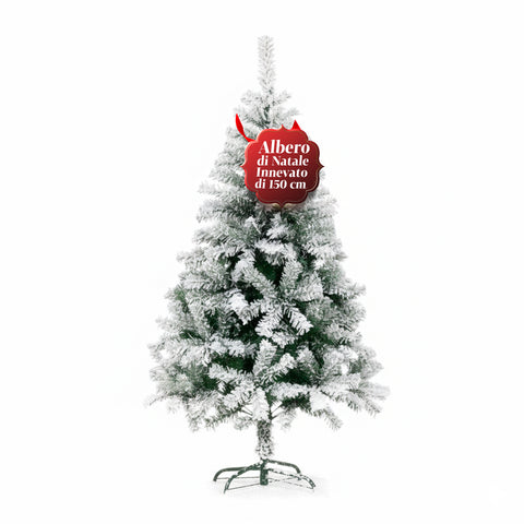 Albero Natalizio Innevato con Rami Folti e Base in Metallo– 150/180/210 cm
