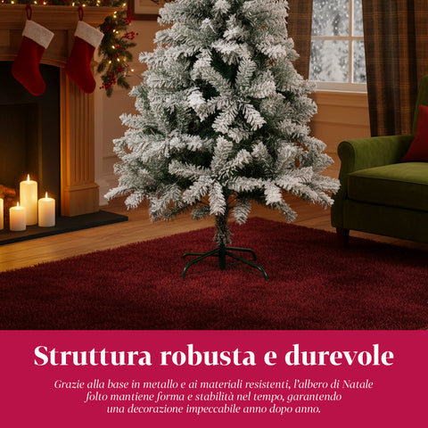 Albero Natalizio Innevato con Rami Folti e Base in Metallo– 150/180/210 cm