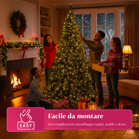 Albero di Natale Realistico Verde 210 cm e 631 Rami – Stile Tradizionale