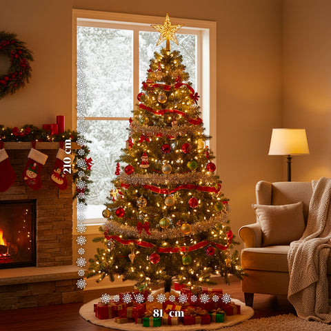 Albero di Natale Realistico Verde 210 cm e 631 Rami – Stile Tradizionale
