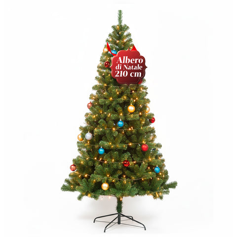 Albero di Natale Realistico Verde 210 cm e 631 Rami – Stile Tradizionale