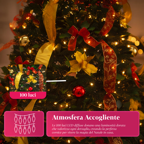 Albero di Natale 150 cm con Luci Calde – Richiudibile con Sistema Pop-up