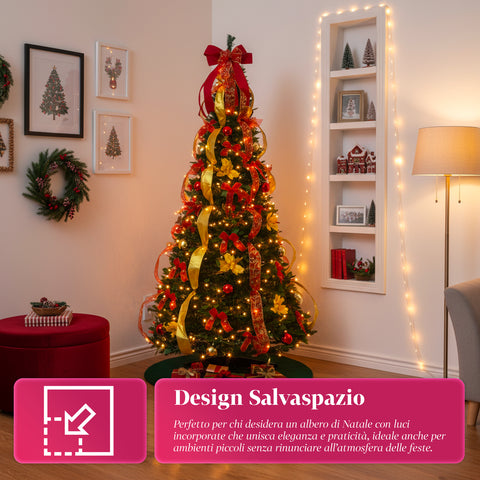 Albero di Natale 150 cm con Luci Calde – Richiudibile con Sistema Pop-up