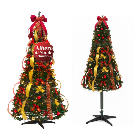 Albero di Natale 150 cm con Luci Calde – Richiudibile con Sistema Pop-up