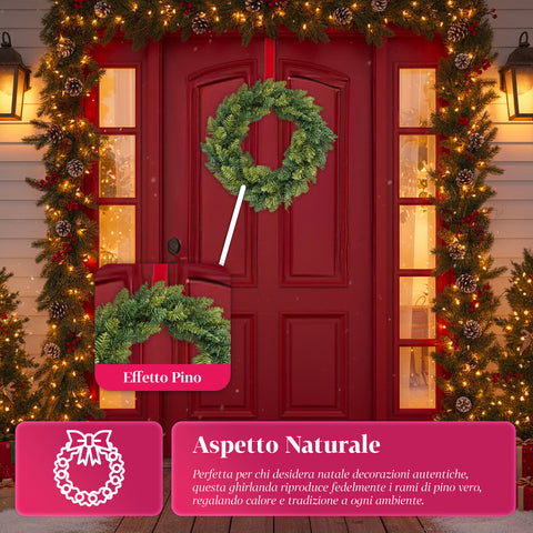 Ghirlanda Natalizia Verde Ø40 cm – Struttura Densa con Finitura Naturale