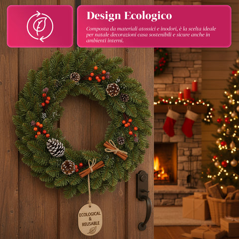Ghirlanda Natalizia Verde Ø40 cm – Struttura Densa con Finitura Naturale