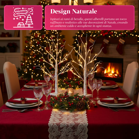 Set 2 Alberelli Decorativi Luci LED – Rami Effetto Betulla e Design Realistico