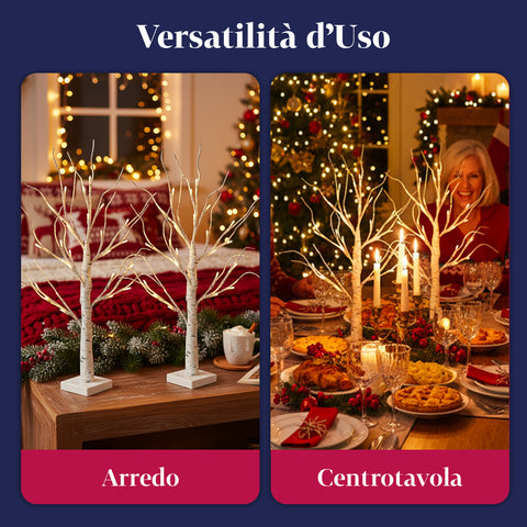Set 2 Alberelli Decorativi Luci LED – Rami Effetto Betulla e Design Realistico