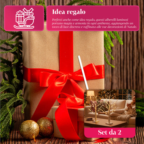 Set 2 Alberelli Decorativi Luci LED – Rami Effetto Betulla e Design Realistico