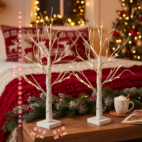 Set 2 Alberelli Decorativi Luci LED – Rami Effetto Betulla e Design Realistico