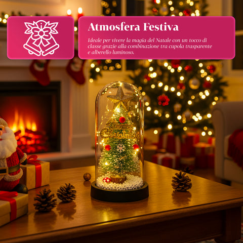 Albero di Natale Sotto Campana con Luci LED – Eleganza Natalizia Illuminata