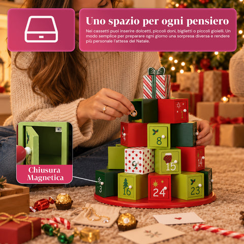 Calendari dell’Avvento – Versione Albero con Cassetti o Casette con Sticker