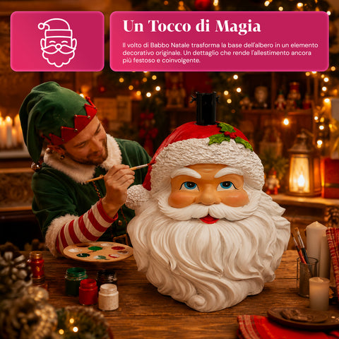 Base per albero di Natale decorativa, 10 soggetti, in ferro e magnesio, aggancio universale, alberi fino a 210 cm, 2 modelli con luci LED