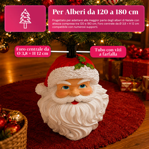 Base per albero di Natale decorativa, 10 soggetti, in ferro e magnesio, aggancio universale, alberi fino a 210 cm, 2 modelli con luci LED