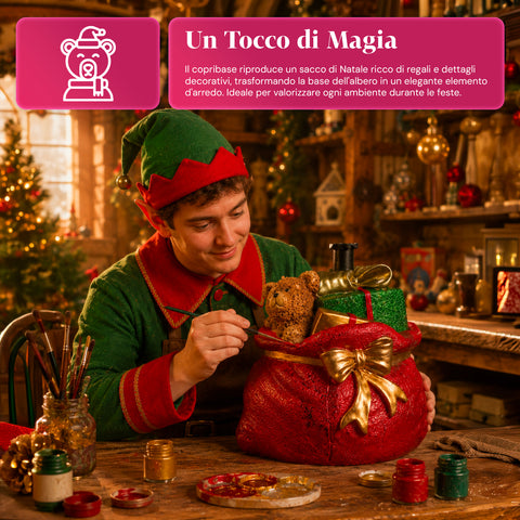 Base per albero di Natale decorativa, 10 soggetti, in ferro e magnesio, aggancio universale, alberi fino a 210 cm, 2 modelli con luci LED