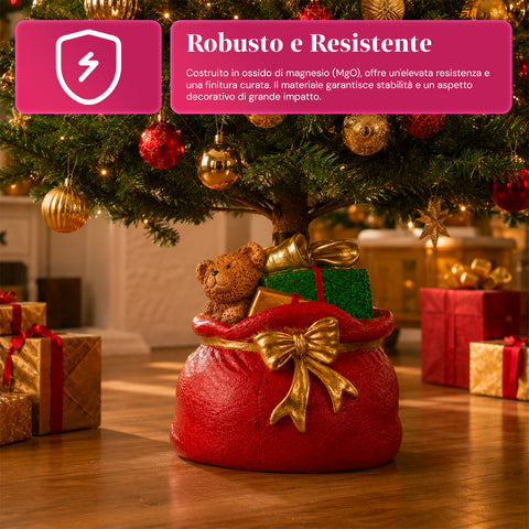 Base per albero di Natale decorativa, 10 soggetti, in ferro e magnesio, aggancio universale, alberi fino a 210 cm, 2 modelli con luci LED