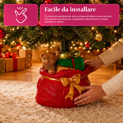 Base per albero di Natale decorativa, 10 soggetti, in ferro e magnesio, aggancio universale, alberi fino a 210 cm, 2 modelli con luci LED