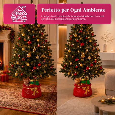 Base per albero di Natale decorativa, 10 soggetti, in ferro e magnesio, aggancio universale, alberi fino a 210 cm, 2 modelli con luci LED