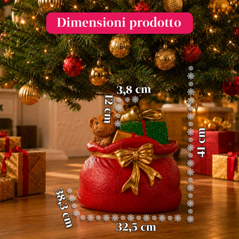 Base per albero di Natale decorativa, 10 soggetti, in ferro e magnesio, aggancio universale, alberi fino a 210 cm, 2 modelli con luci LED