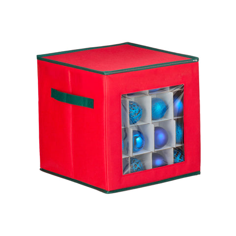 Organizer per 64 Palline di Natale in TNT con Finestra Frontale e Manici 30x30x30 cm