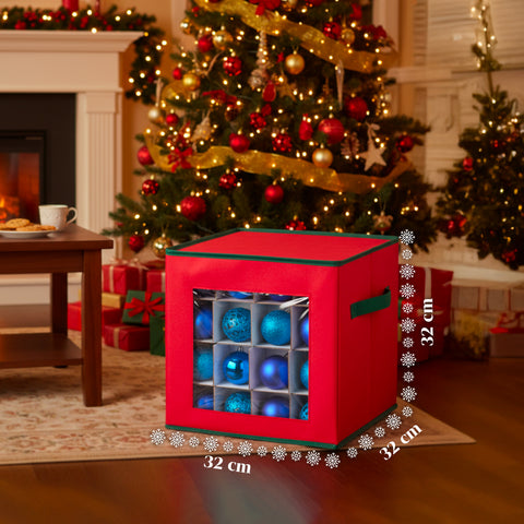 Organizer per 64 Palline di Natale in TNT con Finestra Frontale e Manici 30x30x30 cm