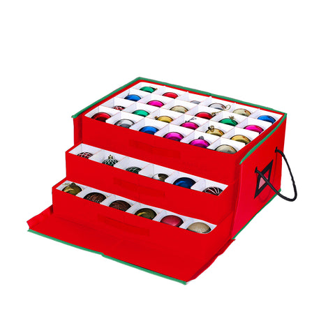 Organizer con 3 Cassetti per 72 Palline di Natale in TNT con Cerniera e Manici