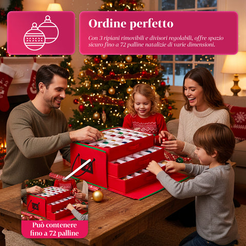 Organizer con 3 Cassetti per 72 Palline di Natale in TNT con Cerniera e Manici