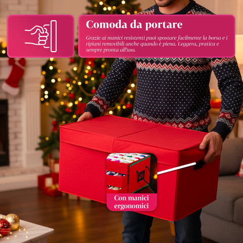 Organizer con 3 Cassetti per 72 Palline di Natale in TNT con Cerniera e Manici