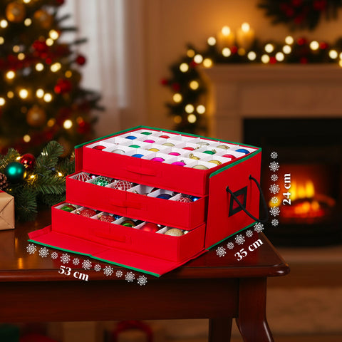 Organizer con 3 Cassetti per 72 Palline di Natale in TNT con Cerniera e Manici