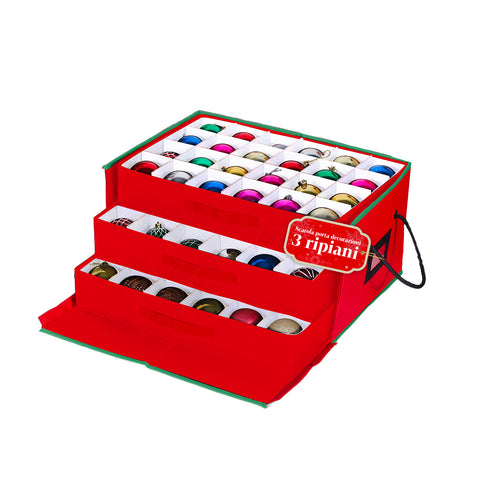 Organizer con 3 Cassetti per 72 Palline di Natale in TNT con Cerniera e Manici