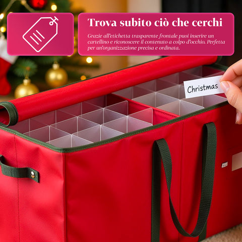 Organizer per 128 Palline di Natale in TNT e Cartone Rigido con Cerniera e Manici