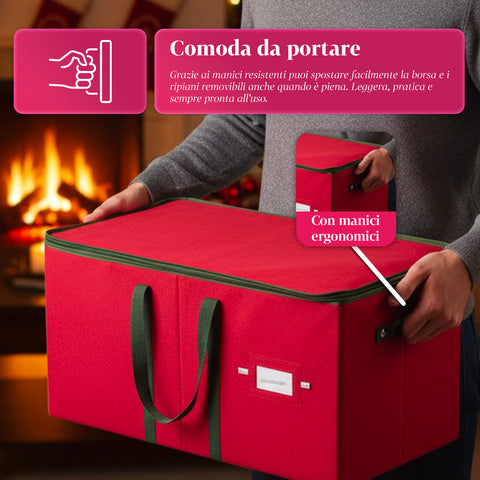 Organizer per 128 Palline di Natale in TNT e Cartone Rigido con Cerniera e Manici