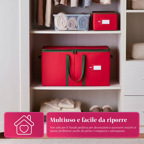 Organizer per 128 Palline di Natale in TNT e Cartone Rigido con Cerniera e Manici