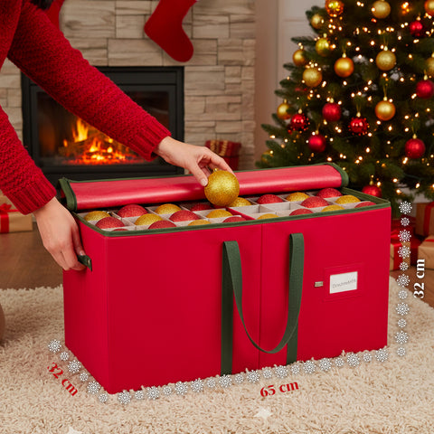 Organizer per 128 Palline di Natale in TNT e Cartone Rigido con Cerniera e Manici