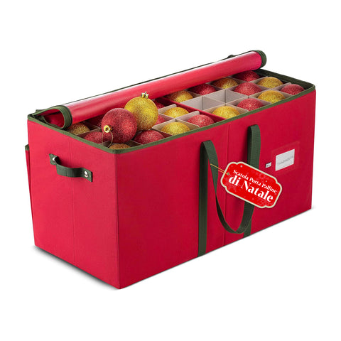 Organizer per 128 Palline di Natale in TNT e Cartone Rigido con Cerniera e Manici