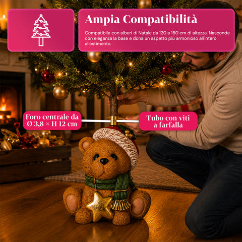 Base per albero di Natale decorativa, 10 soggetti, in ferro e magnesio, aggancio universale, alberi fino a 210 cm, 2 modelli con luci LED