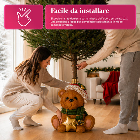 Base per albero di Natale decorativa, 10 soggetti, in ferro e magnesio, aggancio universale, alberi fino a 210 cm, 2 modelli con luci LED