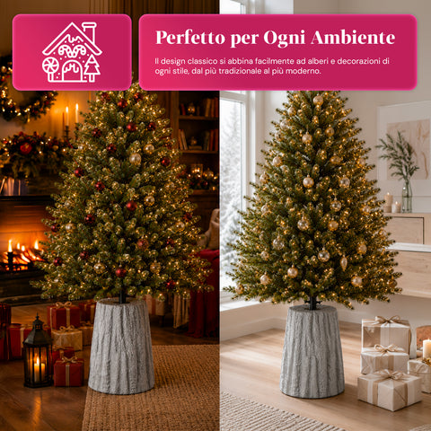 Base per albero di Natale a forma di tronco, effetto corteccia, 2 finiture, dimensioni 33,5x52,5 cm, per alberi fino a 240 cm, aggancio universale