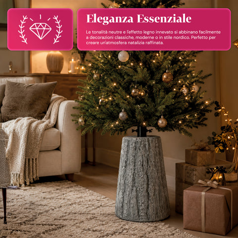 Base per albero di Natale a forma di tronco, effetto corteccia, 2 finiture, dimensioni 33,5x52,5 cm, per alberi fino a 240 cm, aggancio universale